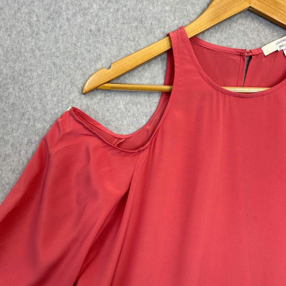 Lavender Brown Silk Blouse Coral Pink Cold Shoulder 3/4 Sleeve Women Size Small - Picture 4 of 10